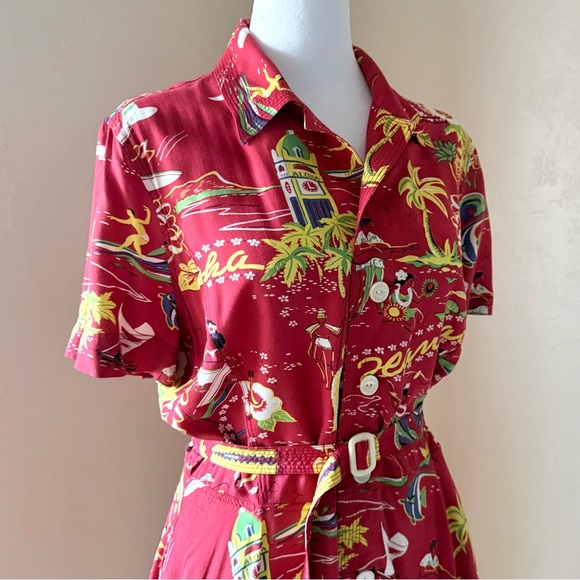 Polo Ralph Lauren Hawaiian Print Tea Dress Red Size 8 - Picture 7 of 16